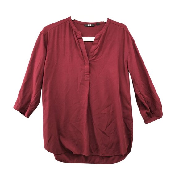 Old Navy 3/4 Sleeve Popover Top Womens S Wine Red Rayon Blend Split Neck - Picture 1 of 8